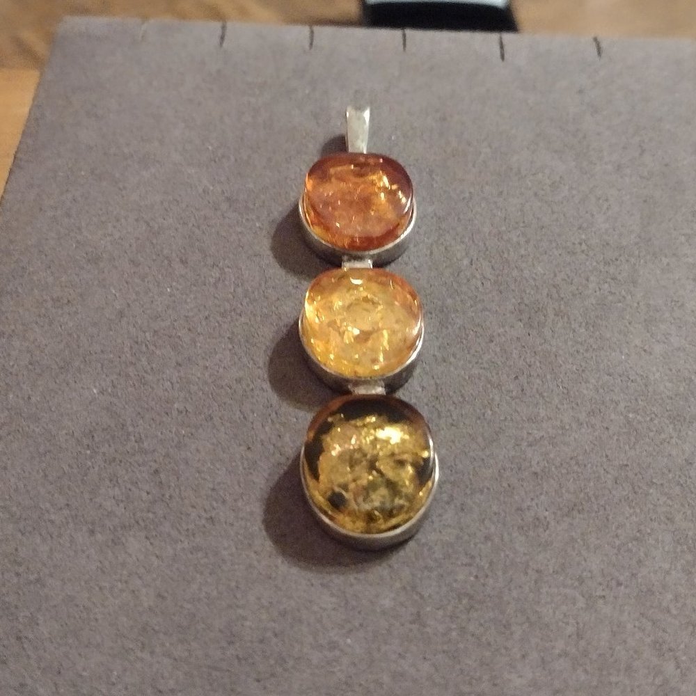 Baltic Amber Signed Valerio V-8 Sterling Pendant